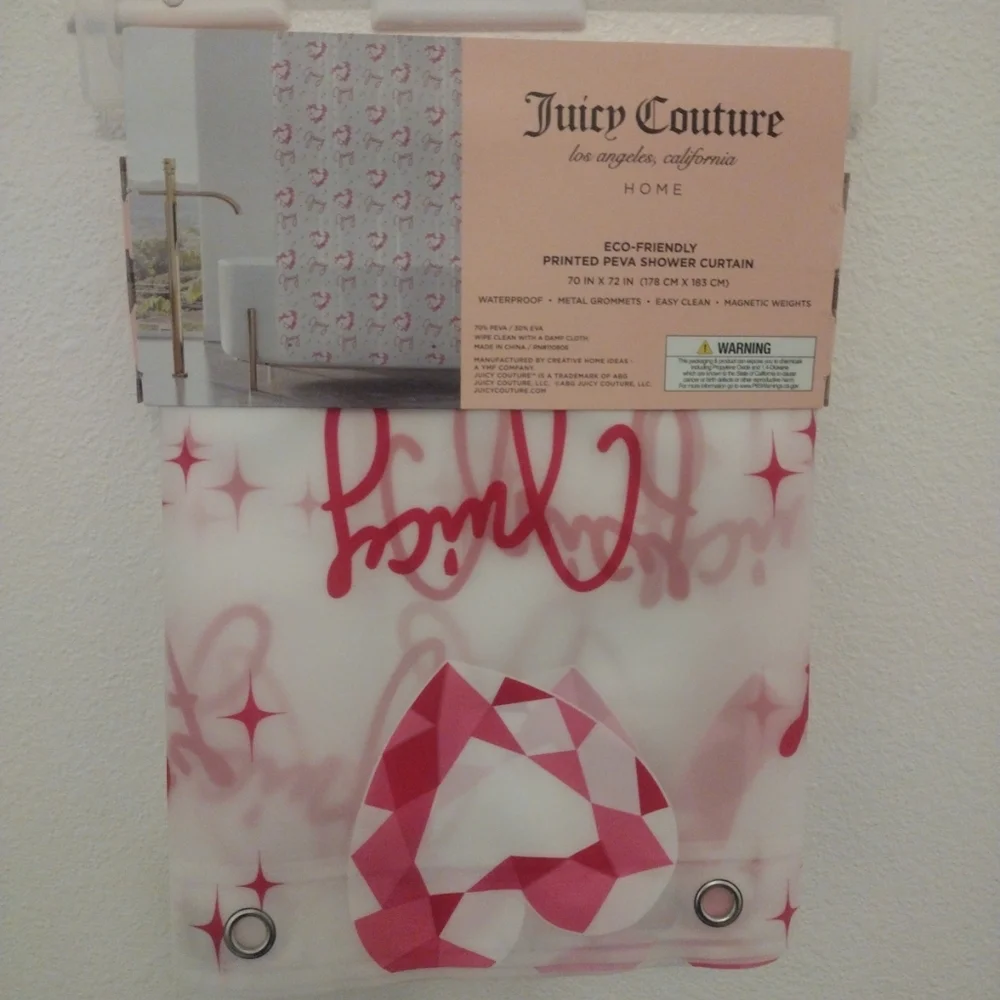 JUICY COUTURE PRINTED PEVA SHOWER CURTAIN JUICY COUTURE SHOWER CURTAIN 70 X 72..